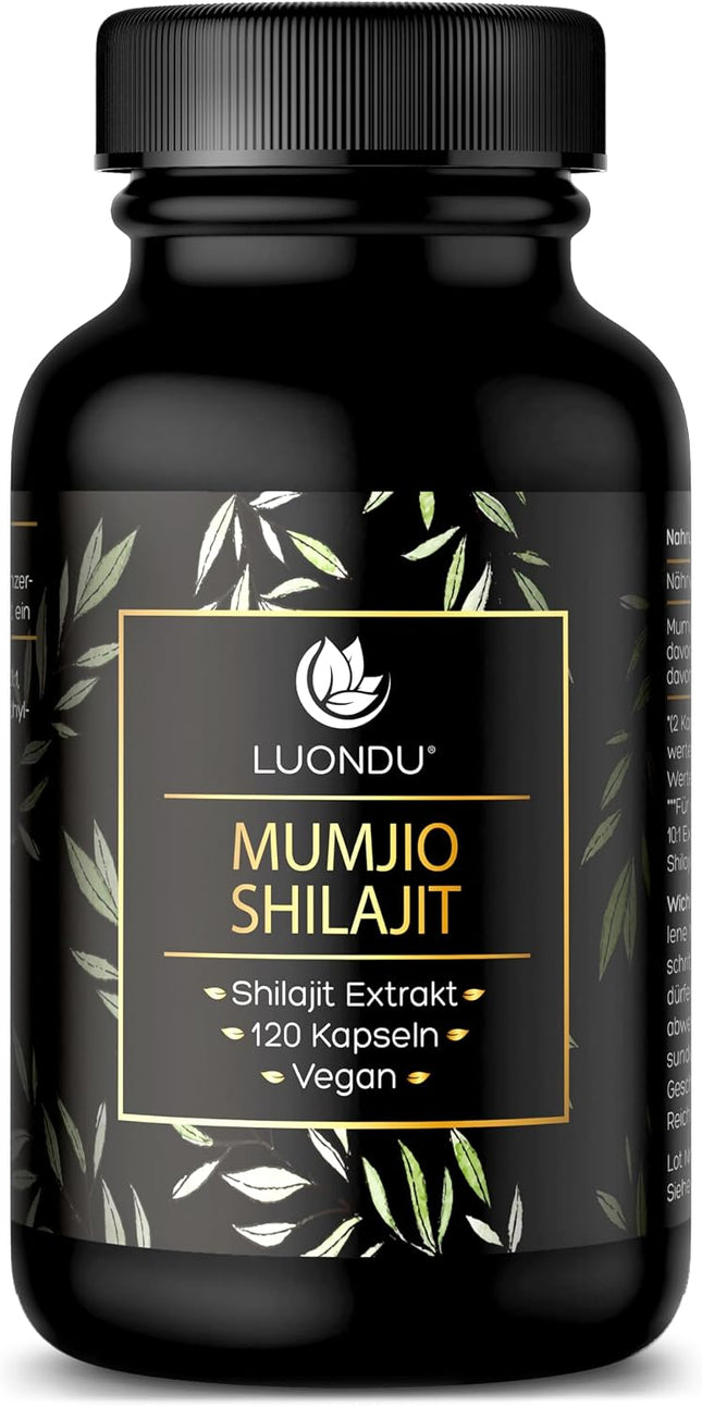 Mumijo Shilajit Capsules, High Dose 1000 mg per Daily Dose, The Original from the Himalayas, 120 Capsules, Vegan & Laboratory Tested Luondu - Packaging May Vary