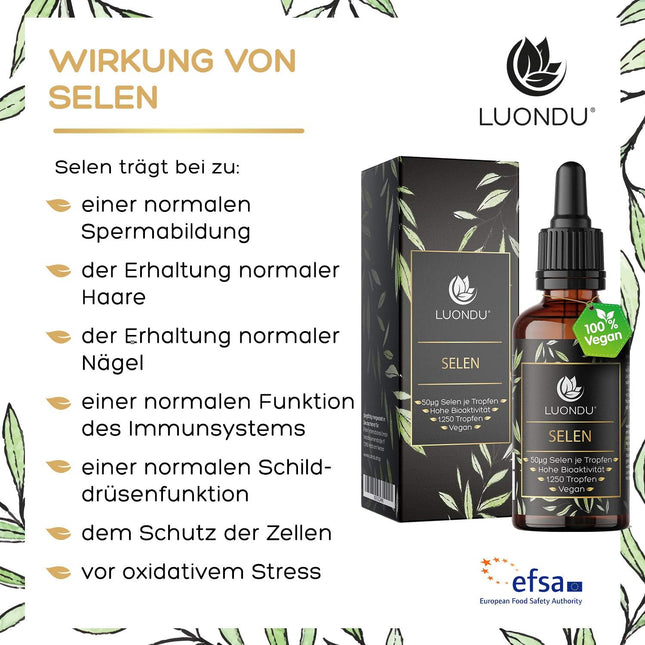 Luondu Selenium Drops, 200 μg High Dose, 50 ml, Vegan, 100 μg Selenium per 2 Drops, Sodium Selenite with Highest Bioactivity Produced and Laboratory Tested in Germany