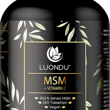 Luondu MSM 2000 mg with Vitamin C per Daily Dose - 365 MSM Tablets High Dose - MSM Sulphur Tablets - MSM High Dose, Vegan & No Additives - Packaging May Vary