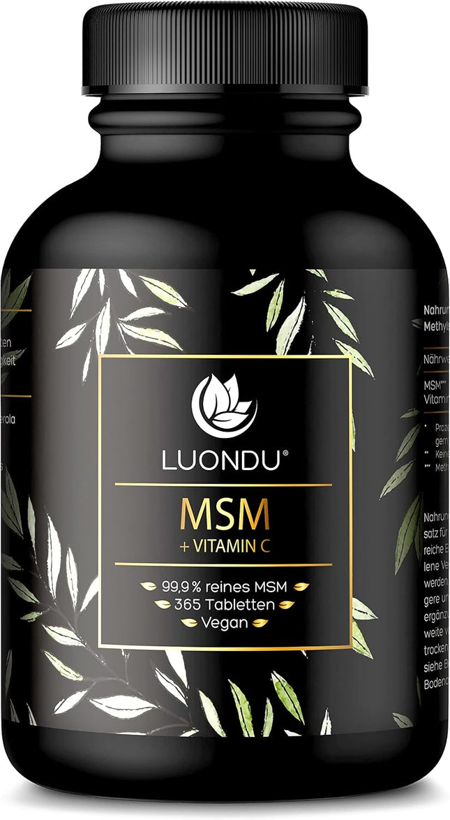 Luondu MSM 2000 mg with Vitamin C per Daily Dose - 365 MSM Tablets High Dose - MSM Sulphur Tablets - MSM High Dose, Vegan & No Additives - Packaging May Vary