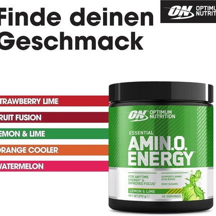 Optimum Nutrition Amino Energy Pre Workout Powder Keto Friendly with Beta Alanine, Caffeine, Amino Acids and Vitamin C, Lemon Lime, 30 Servings, 270g