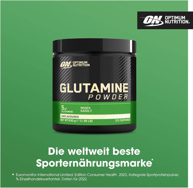 Optimum Nutrition Glutamine Powder, L-Glutamine Amino Acid Powder, Dietary Supplement Before and After Workout Shake, Unflavored, 123 Servings, 630g