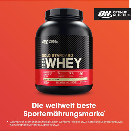 Optimum Nutrition Gold Standard 100% Whey, Protein Powder, Vanilla Ice Cream Flavour, 1.62 kg, 54 Servings