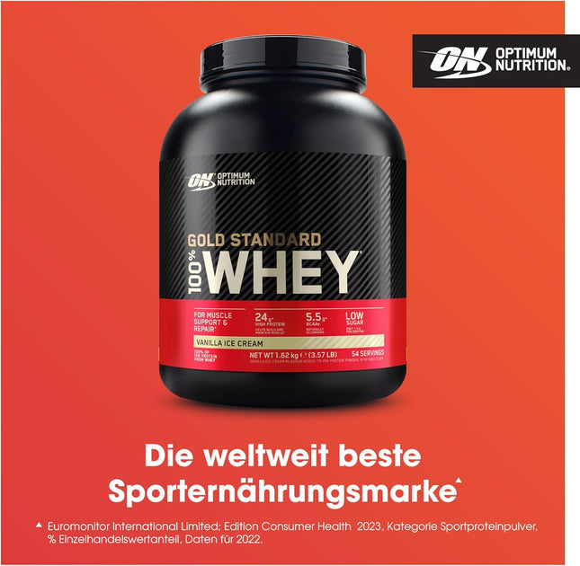 Optimum Nutrition Gold Standard 100% Whey, Protein Powder, Vanilla Ice Cream Flavour, 1.62 kg, 54 Servings
