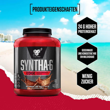 BSN Nutrition Protein Powder Syntha 6 Edge Low Carb and Sugar Whey Protein Shake with Whey Protein Isolate, Micellar Casein, Glutamine and Amino Acids, Chocolate Milkshake, 48 Servings, 1.87kg