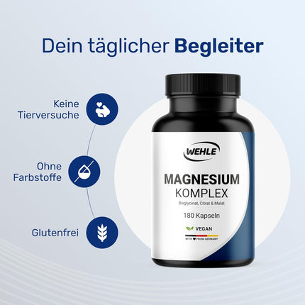 Magnesium complex. 375mg elementary magnesium per daily dose. Magnesium bisglycinate Magnesium citrate Magnesium alate, high dosage, vegan