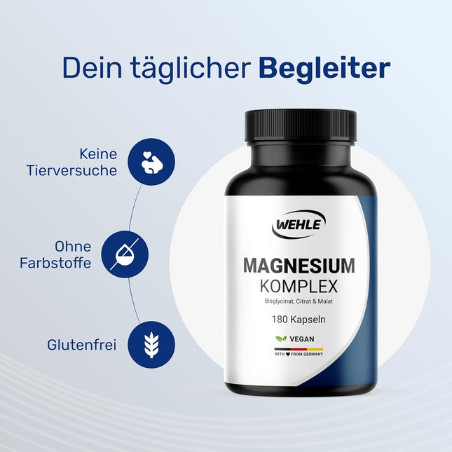 Magnesium complex. 375mg elementary magnesium per daily dose. Magnesium bisglycinate Magnesium citrate Magnesium alate, high dosage, vegan