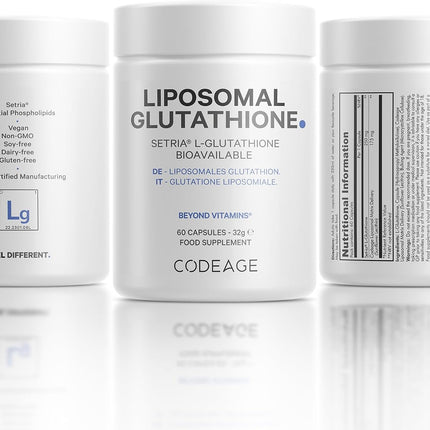Codeage Liposomal Glutathione Preparation - Pure Reduced Setria L-Glutathione Skin Preparation Nano Encapsulated Glutathione Powder Pills Phospholipids Antioxidant Complex Vegan, GMO Free, 60 Capsules