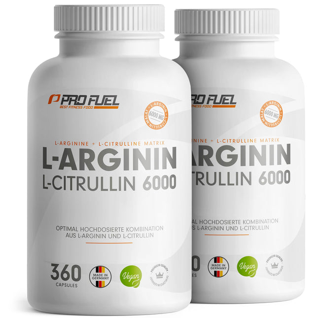 L-Arginine + L-Citrulline Malate Capsules 360x - Optimal High Dose with 6000 mg per Day from L-Arginine (2400 mg) + L-Citrulline Malate (3600 mg) - Laboratory Tested with Certificate - Vegan