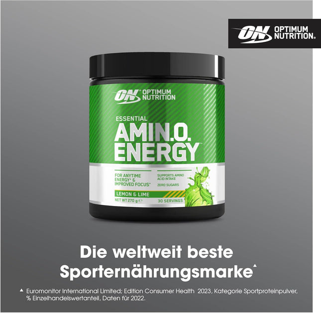 Optimum Nutrition Amino Energy Pre Workout Powder Keto Friendly with Beta Alanine, Caffeine, Amino Acids and Vitamin C, Lemon Lime, 30 Servings, 270g