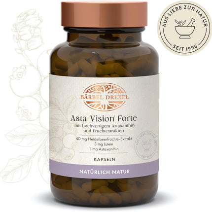 Asta Vision Forte Eye Vitamins with DHA, Astaxanthin, Lutein & Zeaxanthin. Eye Complex with Vitamin A, B2, C, E & Zinc. 30 Vegan Capsules Bärbel Drexel