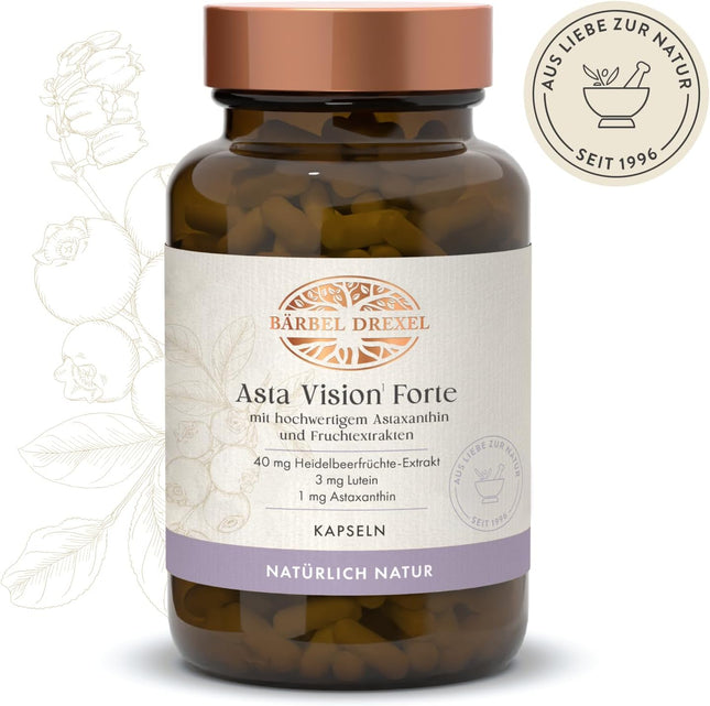 Asta Vision Forte Eye Vitamins with DHA, Astaxanthin, Lutein & Zeaxanthin. Eye Complex with Vitamin A, B2, C, E & Zinc. 30 Vegan Capsules Bärbel Drexel