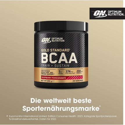Optimum Nutrition Gold Standard BCAA Powder Branch Chain Amino Acids Supplement with Vitamin C, Wellmune and Electrolytes for Intra Workout Support, Raspberry and Pomegranate, 28 Servings, 266g