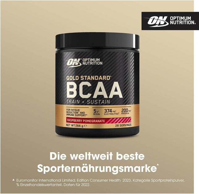 Optimum Nutrition Gold Standard BCAA Powder Branch Chain Amino Acids Supplement with Vitamin C, Wellmune and Electrolytes for Intra Workout Support, Raspberry and Pomegranate, 28 Servings, 266g