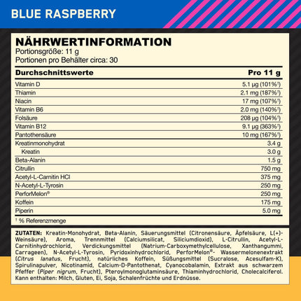Optimum Nutrition ON Gold Standard Pre Workout, Energy Drink Powder with Creatine Monohydrate, Beta Alanine, Caffeine and Vitamin B Complex, Blue Raspberry, 30 Servings, 330 g, Packaging May Vary