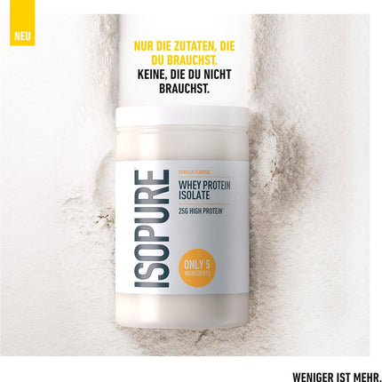 Isopure Vanilla Whey Protein Isolate Powder - 25 g Protein per Serving, Low Sugar, No Artificial Flavours or Sweeteners, Only 5 Ingredients, 450 g