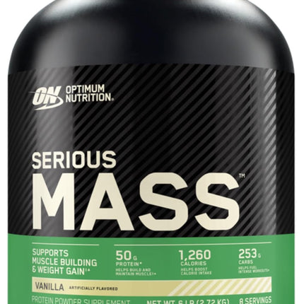 Optimum Nutrition Serious Mass Protein Powder High Calorie Mass Gainer with Vitamins, Creatine and Glutamine, Vanilla, 8 Servings, 2.73kg, packaging may vary