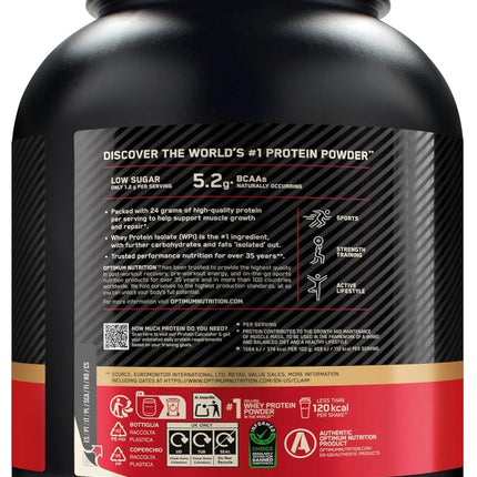 Optimum Nutrition Gold Standard Whey Muscle Building and Recovery Protein Powder With Glutamine and Amino Acids, Vanilla Ice Cream, 73 Servings, 2.27kg, packaging may vary