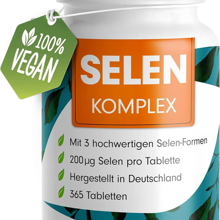 Selenium High Dose 365 x Selenium 200 μg Tablets - Selenium Complex from 3 High-Quality Selenium Sources: Selenium Yeast, Selenium Methionine & Sodium Selenite, Selenium Tablets - Laboratory Tested with Certificate - 100% Vegan