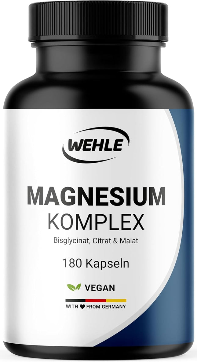 Magnesium complex. 375mg elementary magnesium per daily dose. Magnesium bisglycinate Magnesium citrate Magnesium alate, high dosage, vegan