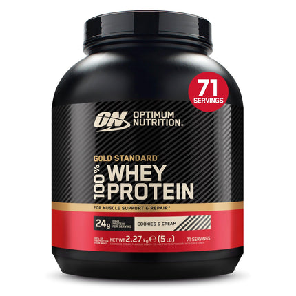 Optimum Nutrition Gold Standard Whey Muscle Building and Recovery Protein Powder With Glutamine and Amino Acids, Vanilla Ice Cream, 73 Servings, 2.27kg, packaging may vary