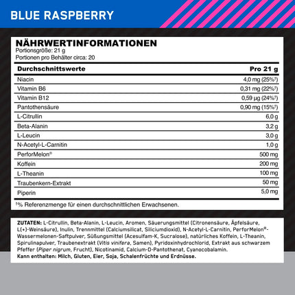 Optimum Nutrition Gold Standard Pre-workout Advanced with L-Citrulline, Beta-Alanine and Caffeine, Blue Raspberry, 20 Servings, 420 g