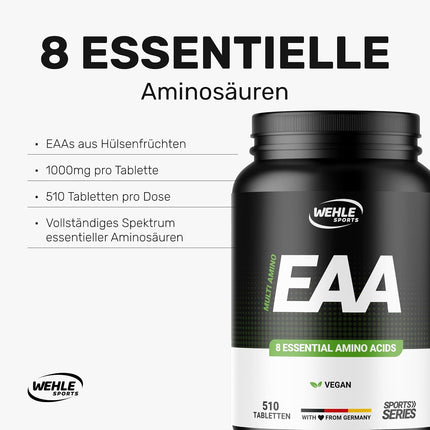 Multi Amino - EAA Pattern 510 x EAA Tablets with 1036 mg Each - All 8 Essential Amino Acids Complex High Dose - Vegan - Packaging May Vary