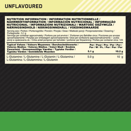 Optimum Nutrition Glutamine Powder, L-Glutamine Amino Acid Powder, Dietary Supplement Before and After Workout Shake, Unflavored, 123 Servings, 630g