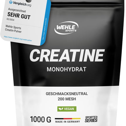 Creatine Monohydrate 1 kg Powder - Pure Creatine, Micronised Quality Mesh 200, High Dose, 100% Vegan - Wehle Sports (1000g) - Packaging May Vary