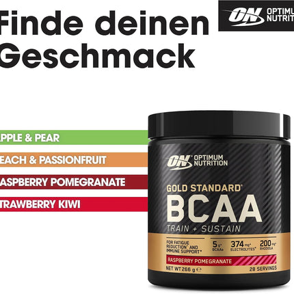 Optimum Nutrition Gold Standard BCAA Powder Branch Chain Amino Acids Supplement with Vitamin C, Wellmune and Electrolytes for Intra Workout Support, Raspberry and Pomegranate, 28 Servings, 266g