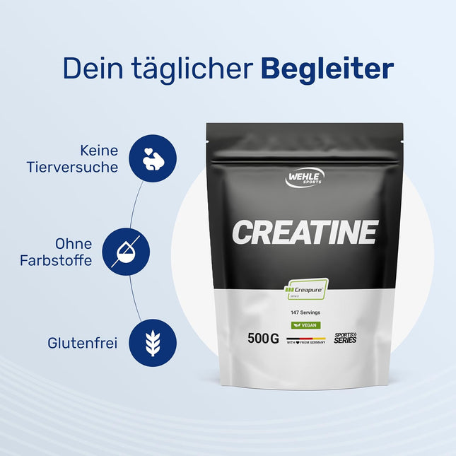 Creapure® Creatine Monohydrate Powder 500 g - Creatine Monohydrate - High Dose - Vegan - Bottled in Germany