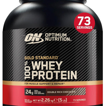 Optimum Nutrition Gold Standard Whey Muscle Building and Recovery Protein Powder With Glutamine and Amino Acids, Double Rich Chocolate, 74 Servings, 2.27kg, packaging may vary
