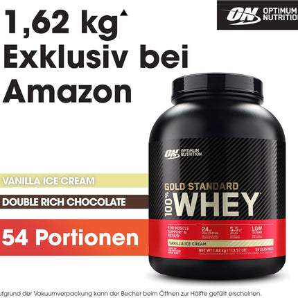 Optimum Nutrition Gold Standard 100% Whey, Protein Powder, Vanilla Ice Cream Flavour, 1.62 kg, 54 Servings