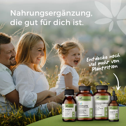 Vegan Omega-3 capsules made of micro-algae oil. 1875 mg premium Omegavie® algae oil with DHA and EPA per daily dose. 90 capsules. High dosage, high bioavailability, vegan.