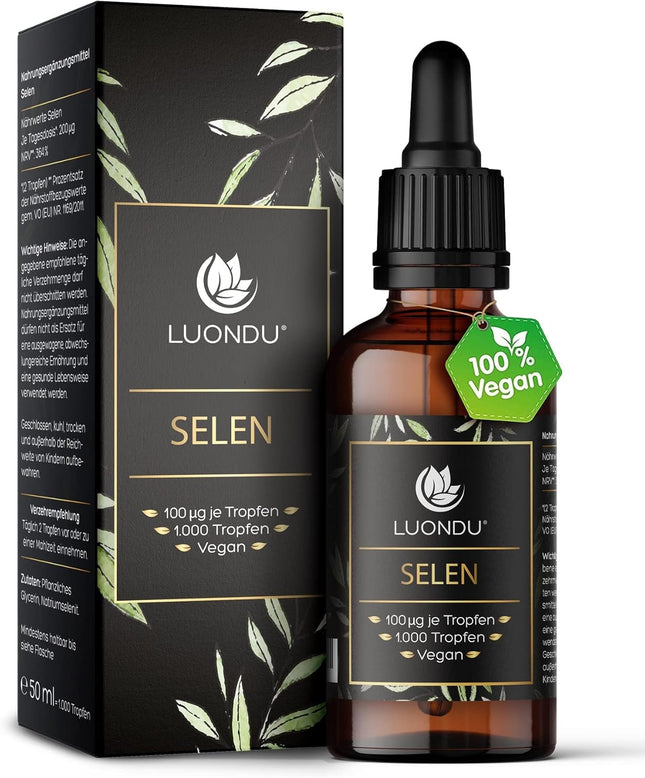 Luondu Selenium Drops, 200 μg High Dose, 50 ml, Vegan, 100 μg Selenium per 2 Drops, Sodium Selenite with Highest Bioactivity Produced and Laboratory Tested in Germany