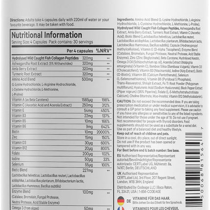 Codeage Hair Vitamins 10000 Mcg Biotin, Keratin, Collagen, Vitamin A, B12, C, D3, E, Zinc, Turmeric, Probiotics Enzymes Support Hair Care Dietary Supplement for Healthy Hair, 120 Capsules