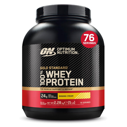Optimum Nutrition Gold Standard Whey Muscle Building and Recovery Protein Powder With Glutamine and Amino Acids, Delicious Strawberry, 77 Servings, 2.27kg, packaging may vary