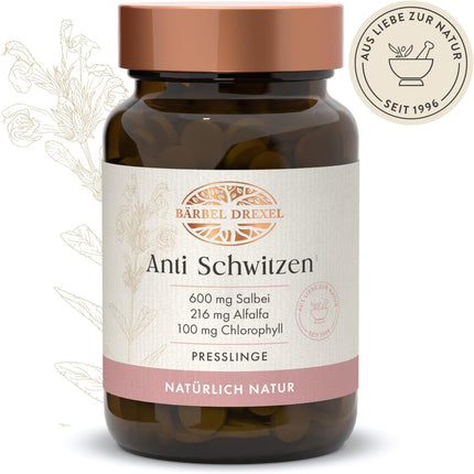 Anti Sweating Tablets - Against Sweating, Anti Odour, Sage High Dose with Alfalfa & Chlorophyll (Pack of 90) Sweat Off Antiperspirant, Anti Sweat, Naturopathy BÄRBEL DREXEL