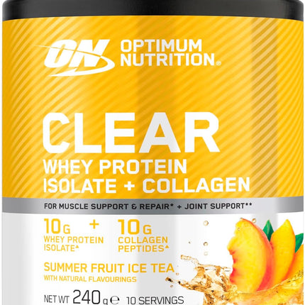 Optimum Nutrition Summer Fruit Iced Tea: Ready Whey Protein Isolate and Collagen Peptide Powder with Vitamin C and D with Sweeteners, 10 Servings, 240g