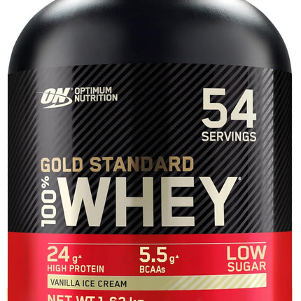 Optimum Nutrition Gold Standard 100% Whey, Protein Powder, Vanilla Ice Cream Flavour, 1.62 kg, 54 Servings