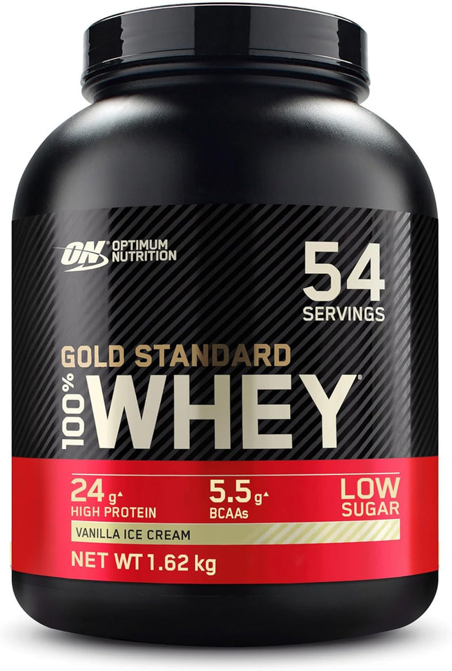 Optimum Nutrition Gold Standard 100% Whey, Protein Powder, Vanilla Ice Cream Flavour, 1.62 kg, 54 Servings