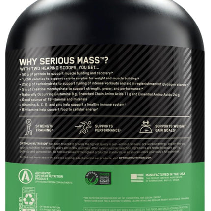 Optimum Nutrition Serious Mass Protein Powder High Calorie Mass Gainer with Vitamins, Creatine and Glutamine, Vanilla, 8 Servings, 2.73kg, packaging may vary