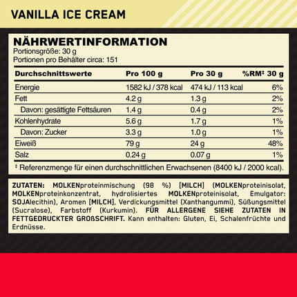 Optimum Nutrition Gold Standard Whey Protein Powder Muscle Building Supplements With Glutamine and Amino Acids, Vanilla Ice Cream, 146 Servings, 4.54kg, packaging may vary