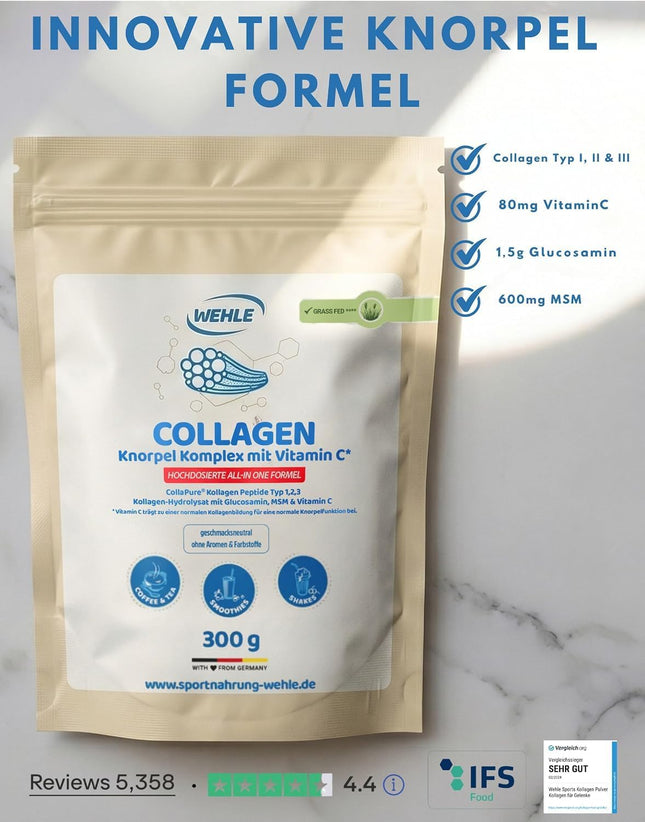 Wehle Knorpel Komplex mit Vitamin C MSM und Glucosamin* Vitamin C trägt zu einer normalen Kollagenbildung für eine normale Knorpelfunktion bei