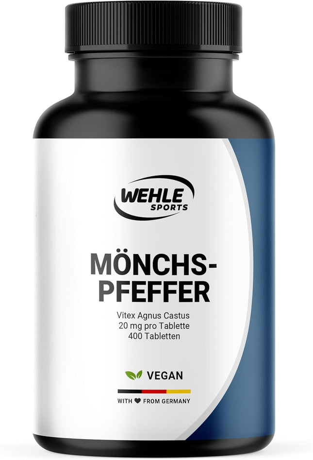 Monk's Pepper High Dose – 400 Tablets – 20 mg per Tablet – 10:1 Extract from Original Agnus Castus – Dietary Supplement Vegan and Produced in Germany Laboratory Tested