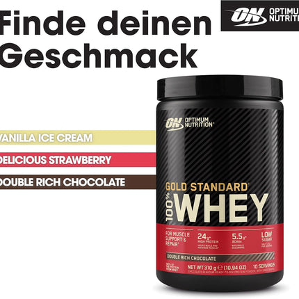 Optimum Nutrition Gold Standard 100% Whey Protein Powder for Muscle Building and Regeneration with Naturally Occurring Glutamine and BCAA Amino Acids, Double Rich Chocolate, 10 Servings, 310 g