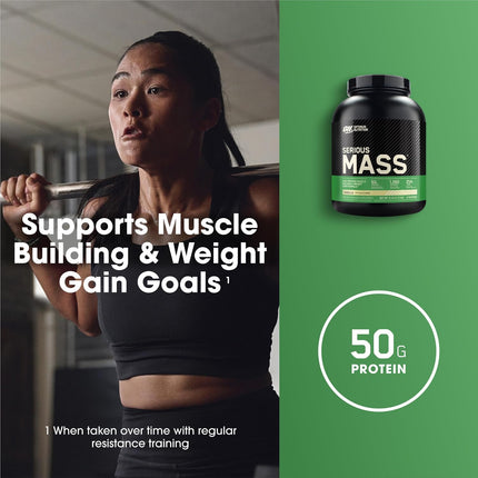 Optimum Nutrition Serious Mass Protein Powder High Calorie Mass Gainer with Vitamins, Creatine and Glutamine, Vanilla, 8 Servings, 2.73kg, packaging may vary