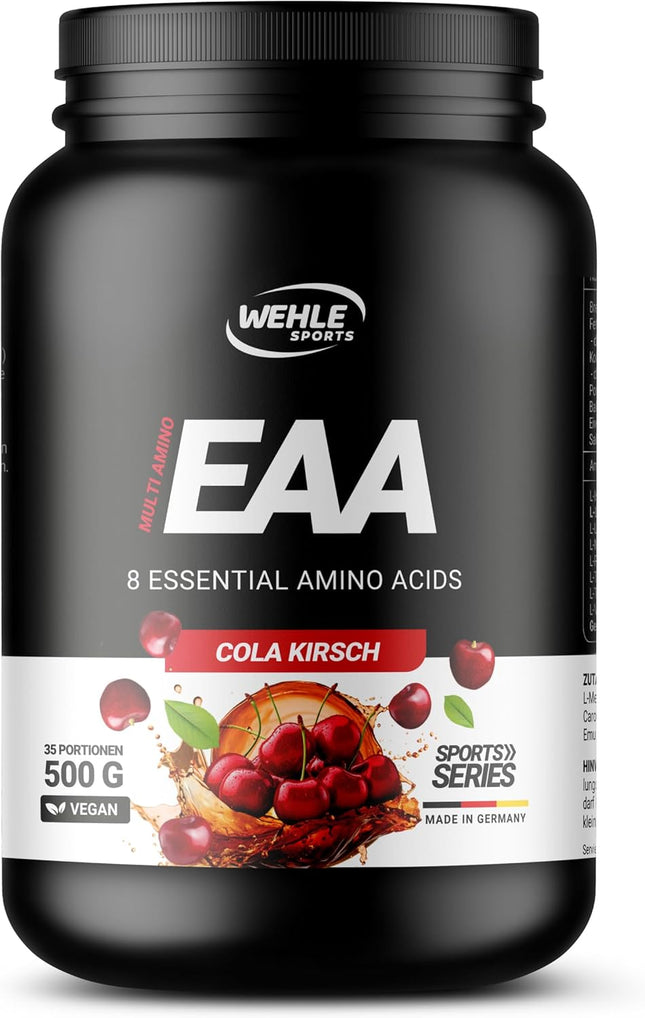Wehle EAA Powder 500 g - Amino Powder with 8 Essential Amino Acids, Vegan, No Sugar, for Sports and Fitness (Cola Cherry)