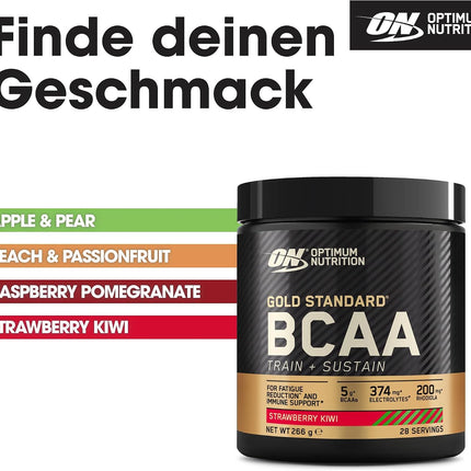 Optimum Nutrition Gold Standard BCAA Powder Branch Chain Amino Acids Supplement with Vitamin C, Wellmune and Electrolytes for Intra Workout Support, Strawberry Kiwi, 28 Servings, 266g