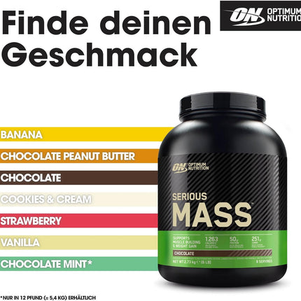 Optimum Nutrition Serious Mass Protein Powder High Calorie Mass Gainer with Vitamins, Creatine and Glutamine, Chocolate, 8 Servings, 2.73kg, packaging may vary